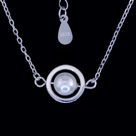 Edgeless Silver Pearl Necklace / Round Single Pearl Necklace With Heart Shape