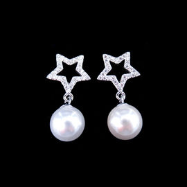 Custom Made 925 Sterling Silver Pearl Earrings Heart Shape White Gold Plated