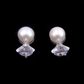 Great Plated 925 Sterling Silver Pearl Earrings Sweet Love Heart Shaped