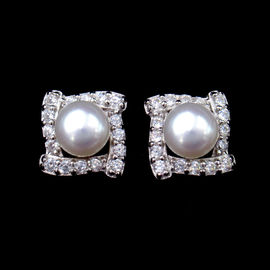 Great Plated 925 Sterling Silver Pearl Earrings Sweet Love Heart Shaped