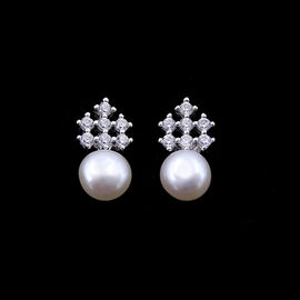 Fashion Silver Freshwater Pearl Jewelry / Stud Earrings Set For Women Wedding