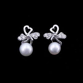 Fashion Silver Freshwater Pearl Jewelry / Stud Earrings Set For Women Wedding