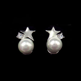 Simple Design 6mm Freshwater Pearl Earrings Stud / 925 Sterling Silver Jewelry