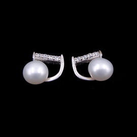 Real Sterling S925 Jewelry Double Natural Pearl And Zircon Stick Shaped