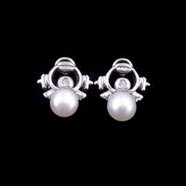 Real Sterling S925 Jewelry Double Natural Pearl And Zircon Stick Shaped