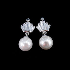 Anniversary 925 Silver Jewelry Earrings White Zircon And Fresh Water Pearl Heart Shape