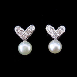 Anniversary 925 Silver Jewelry Earrings White Zircon And Fresh Water Pearl Heart Shape