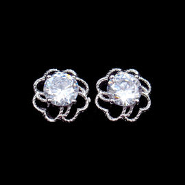 Heart Shape Silver Cubic Zirconia Earrings / S925 Plating White Gold Earrings For Lady