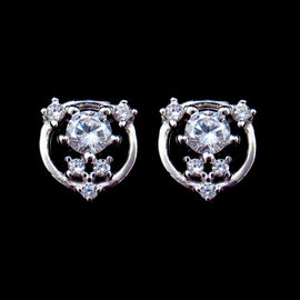 Personalized Silver Cubic Zirconia Earrings , Zircon Copper Flower Charm Cute Stud Earrings For Women