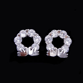 Modern Silver Cubic Zirconia Earrings / Sapphire Sterling Silver Stud Earrings Round Shaped