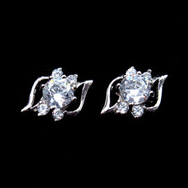 Imperial Crown Shape Silver Cubic Zirconia Earrings / Elegant Platinum Jewellery Earrings