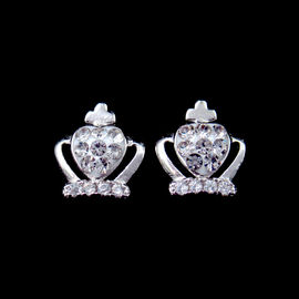 Imperial Crown Shape Silver Cubic Zirconia Earrings / Elegant Platinum Jewellery Earrings