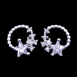 Fashion Jewelry Silver Cubic Zirconia Earrings / Hollowed Zircon Sterling Silver Stud