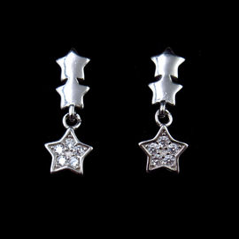 Chenqi Silver Sparkle Flower Shaped Earrings Setting For Girls / CZ Studs Earrings