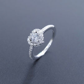 Luxurious Sterling Silver CZ Halo Ring Silver 925 One Stone For Wedding Bridal