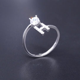 Asymmetric 925 Silver Cubic Zirconia Rings / Plating Rhodium Silver Engagement Rings