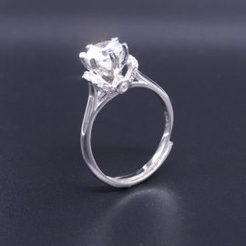 Asymmetric 925 Silver Cubic Zirconia Rings / Plating Rhodium Silver Engagement Rings