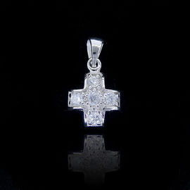 Women 925 Silver Cubic Zirconia Pendant / Sterling Silver Cross Pendant With Wings