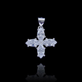 Women 925 Silver Cubic Zirconia Pendant / Sterling Silver Cross Pendant With Wings