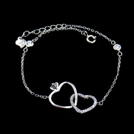 Bridal Bracelet Design Cubic Zirconia Bracelet Wedding With Upside Down Two Heart Shape