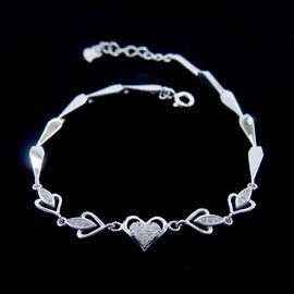 Simple Engagement Charm Bracelet , Triangle Shape 925 Sterling Silver Jewelry