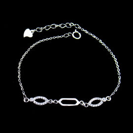 Triangle Design Sterling Silver Chain Bracelet / Cubic Zirconia Cuff Bracelet Jeweler