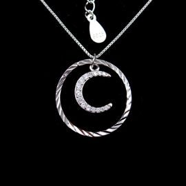 S Spade 925 Cubic Zirconia Pendant Necklace Silver Plating With Black Stone