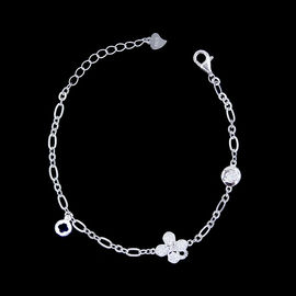 925 Silver Cubic Zirconia Bracelet , Double Chain Bracelet With Ball Charming Item