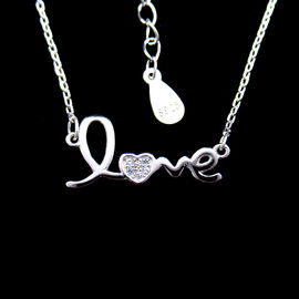 OEM Sterling Silver Pendant Necklace / Cubic Zirconia Heart Necklace