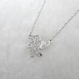 Lovely Teddy Bear Necklace with Heart Toy 925 Sterling Silver Cubic Zircon Jewelry