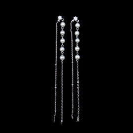 Luxury Long Silver Pearl Earrings For Woman Anniversary Customized Size