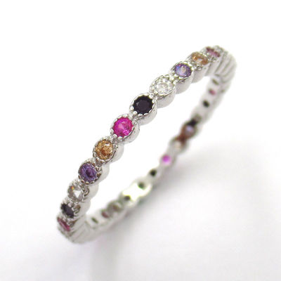 Rainbow Stones Silver Cubic Zirconia Rings Sequential Arrangement