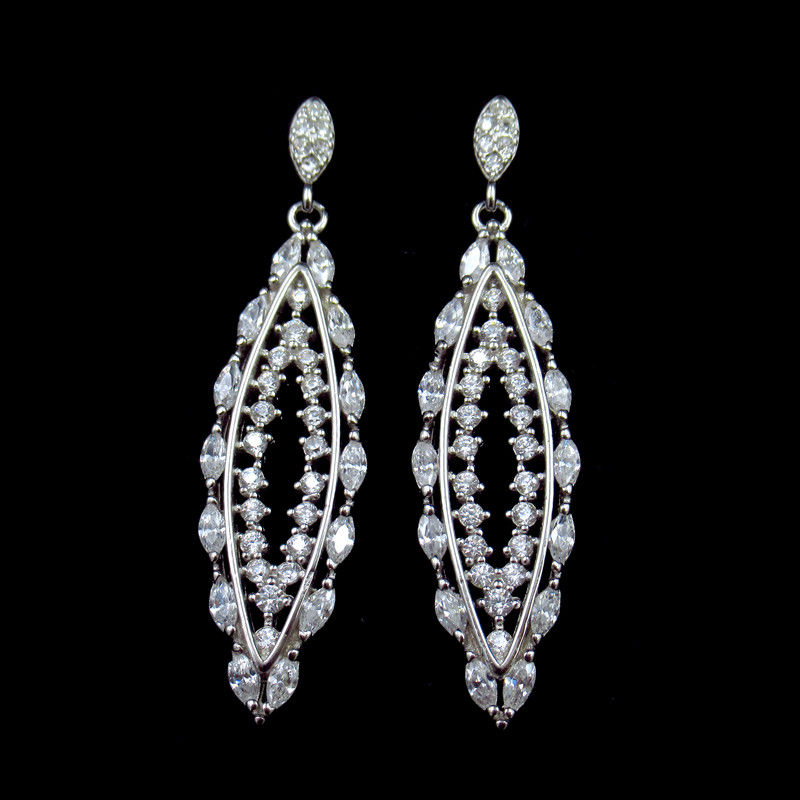 Wedding Design Silver Chandelier Earrings / Cubic Zirconia Drop Earrings For Bridal