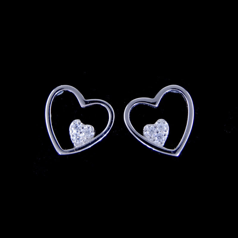 Double Heart Shaped Silver Cubic Zirconia Earrings 925 Silver Jewellery