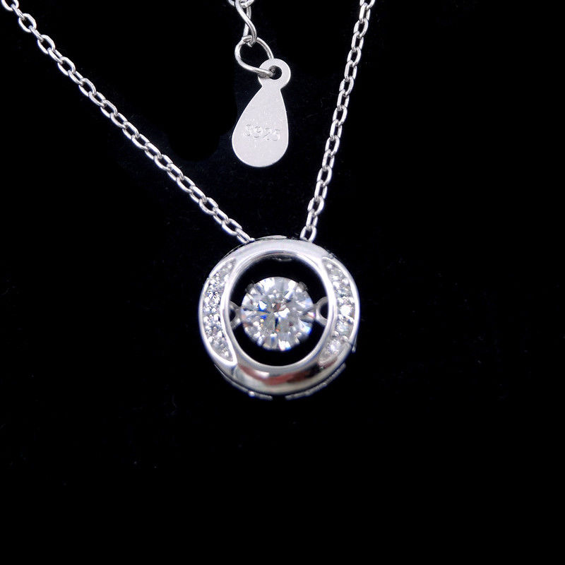 CZ Stone 925 Sterling Silver Necklace Round Shape Dancing Diamond Necklace