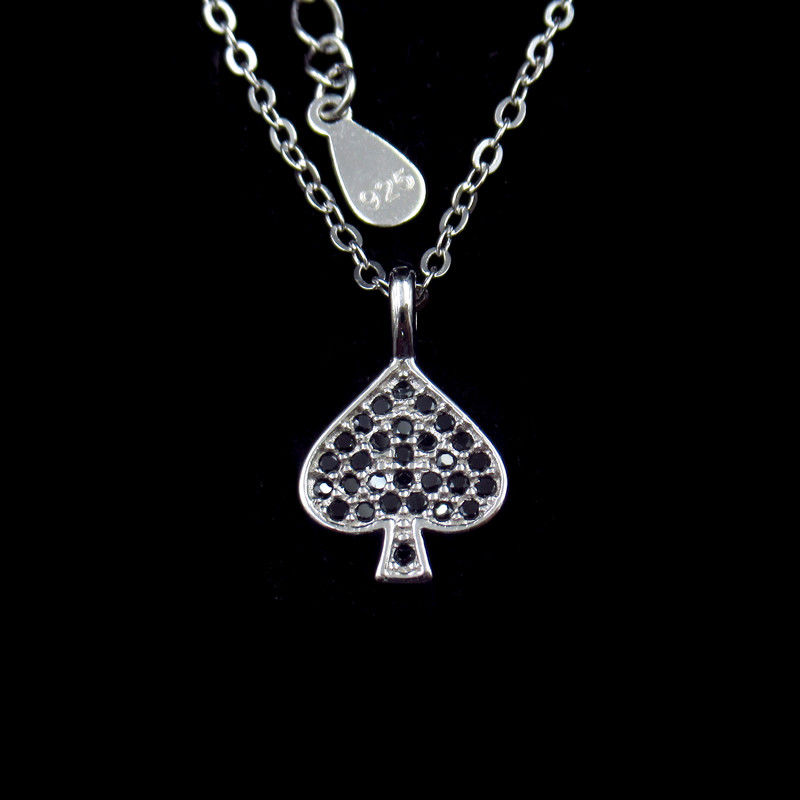 S Spade 925 Cubic Zirconia Pendant Necklace Silver Plating With Black Stone