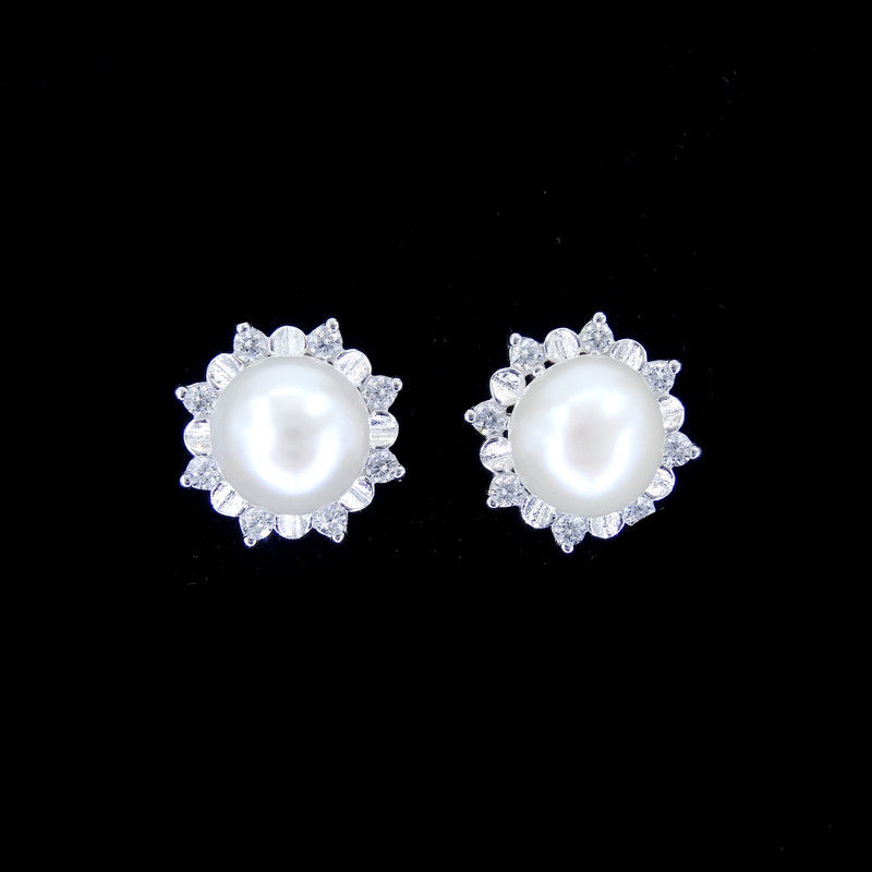 Plated Rhodium Freshwater Pearl Earrings Customized 925 Silver Jewellery