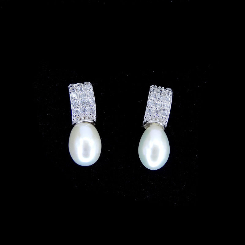 Customized Silver Pearl Earrings Jewelry / S925 Square Shape Simple Silver Earrings