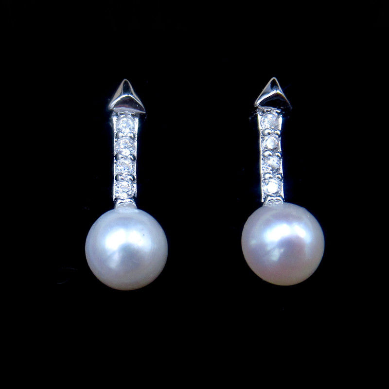 Lady Silver Pearl Earrings Elegant Design / CZ Jewellery Freshwater Pearl Earrings