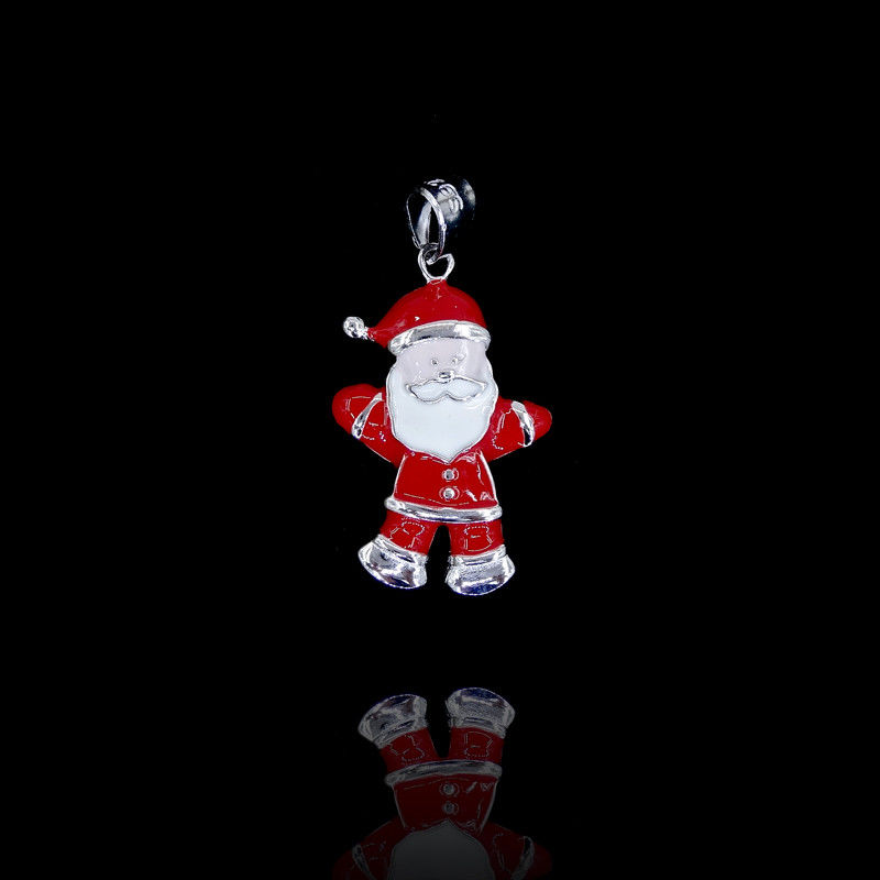 White Red Epoxy Kids Silver Jewellery / Santa Claus Pendant Christmas Gifts