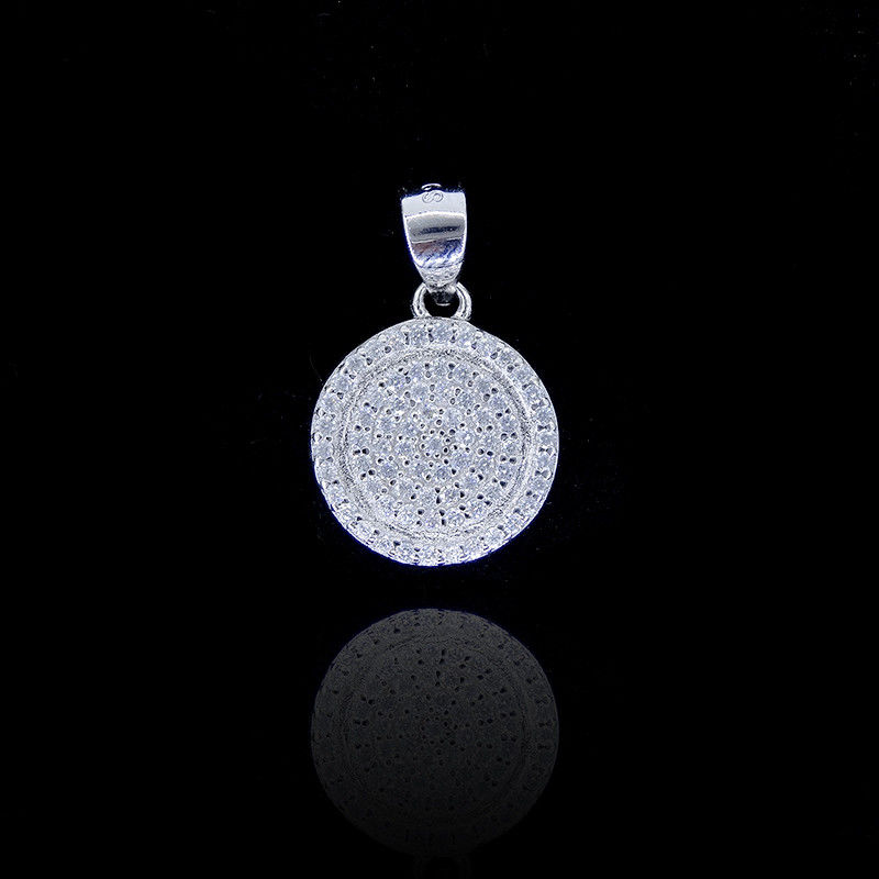 Sterling Silver Cubic Zirconia Round Pendant Necklace Charm For Lady Jewelry