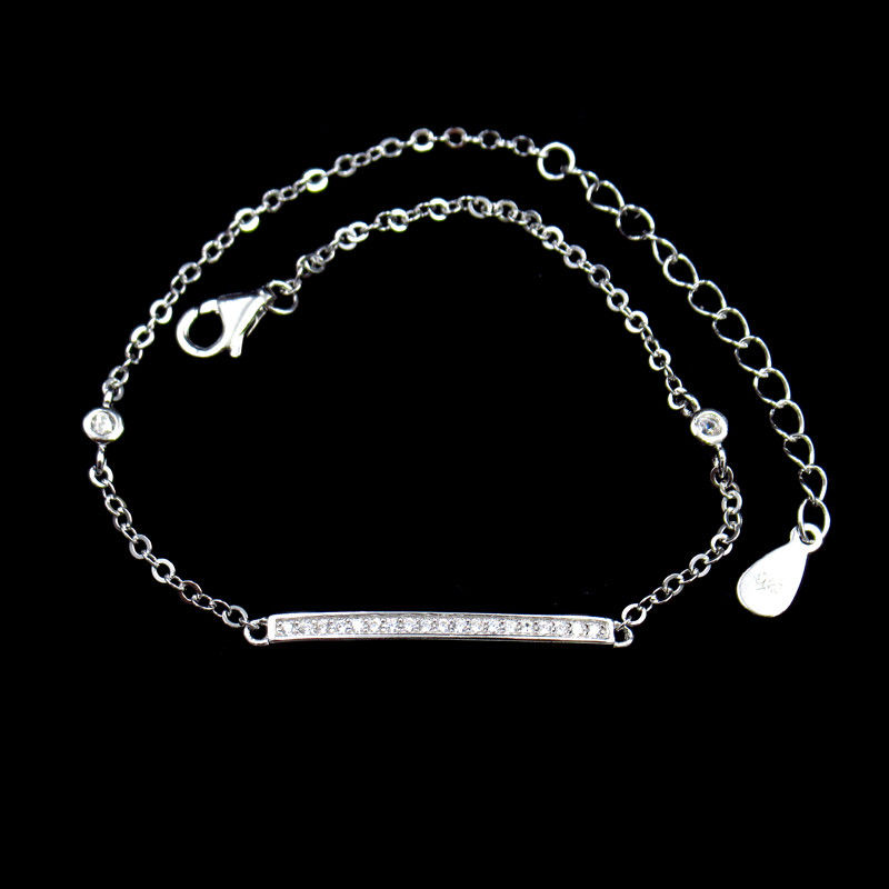 Elegant Bar Shape Sterling Silver Bracelets / 925 Silver Cubic Zirconia Bangle Bracelet