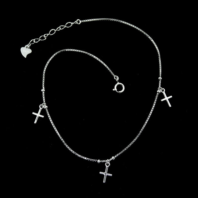 Cross Shape Plain Silver Bracelet / Simple Design Silver Rope Bracelet