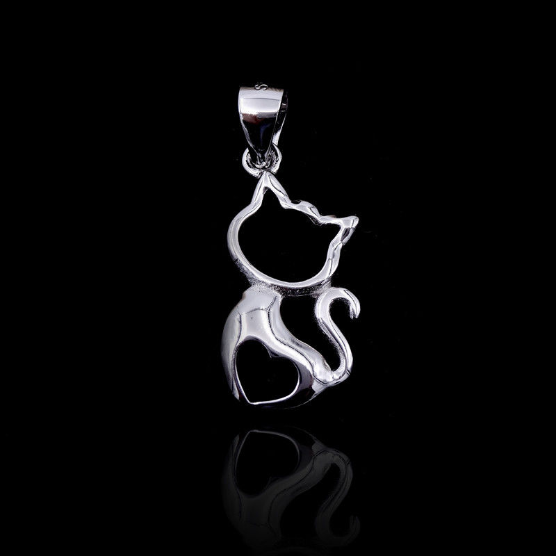 Hollow Cat Shape Solid Silver Pendant Plated RH For Cute Girls