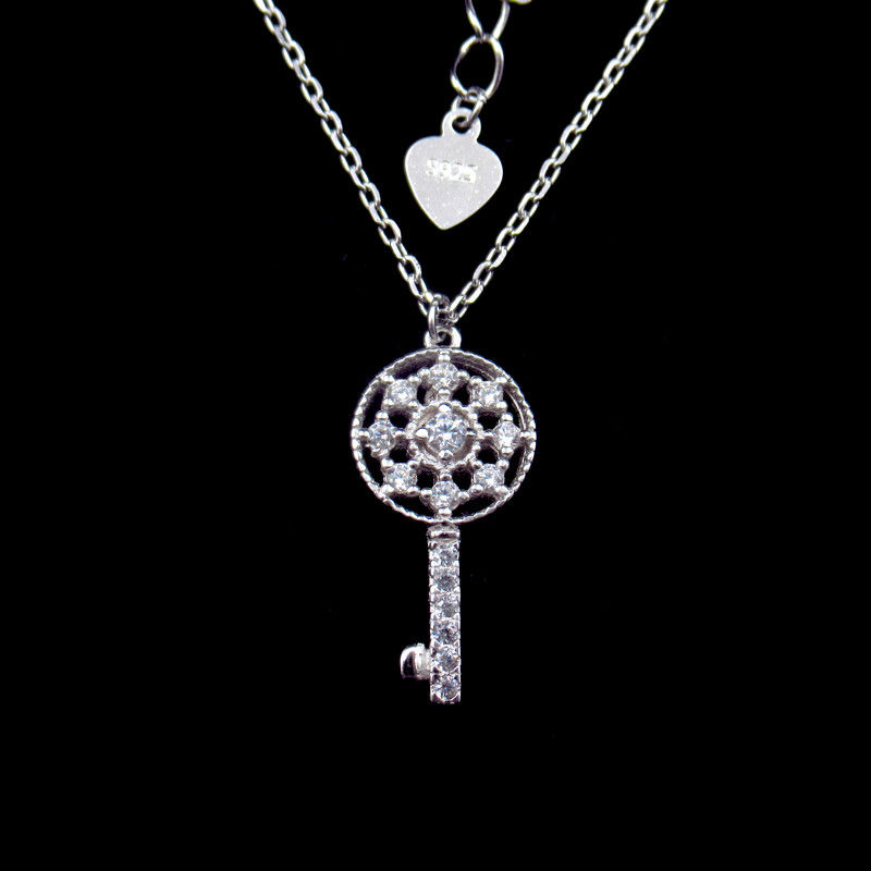 Key Classic Design Magical Key Silver With Zircon And Cross Chain