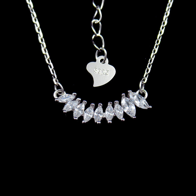 Nine Diamond Shape Zircon Simple Sterling Silver Heart Necklace 16 X 5mm