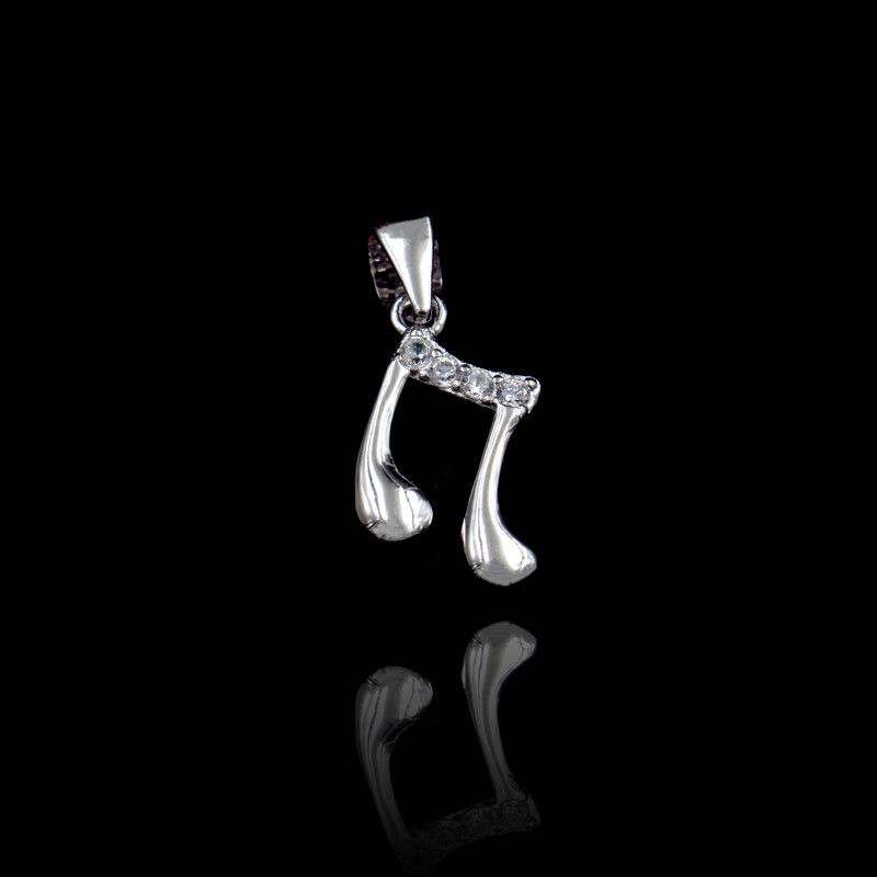 Simple Music Symbol Cubic Zirconia Pendant  / Pure 925 Sterling Silver Jewelry