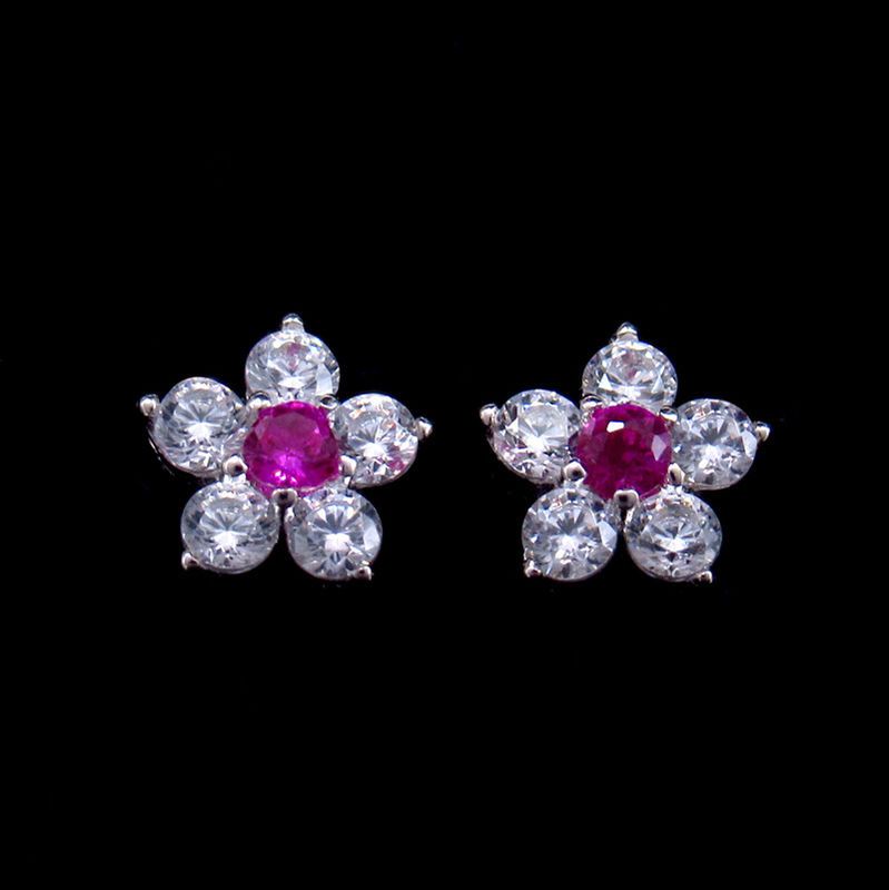 Simple Color Stone Flower Shape Earrings 925 Silver Jewelry 5 X 5 Mm