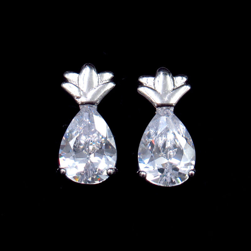 Fashion Pineapple S925 Silver Earrings Fruit Shining Stone Small Exquisite Jewelry