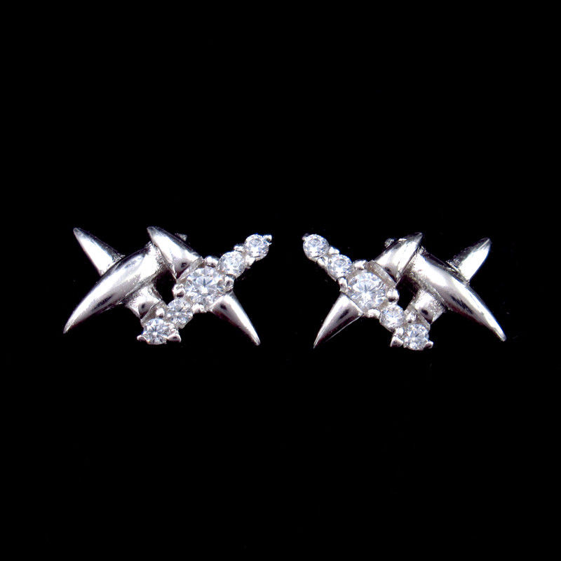 Pure 925 Sterling Silver Earrings Double Cross Special Shining Elegant